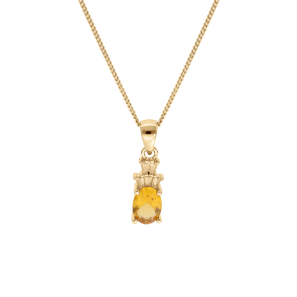 Collier en vermeil pendentif oxyde blanc et couleur miel    -  42+3cm - Vue 1