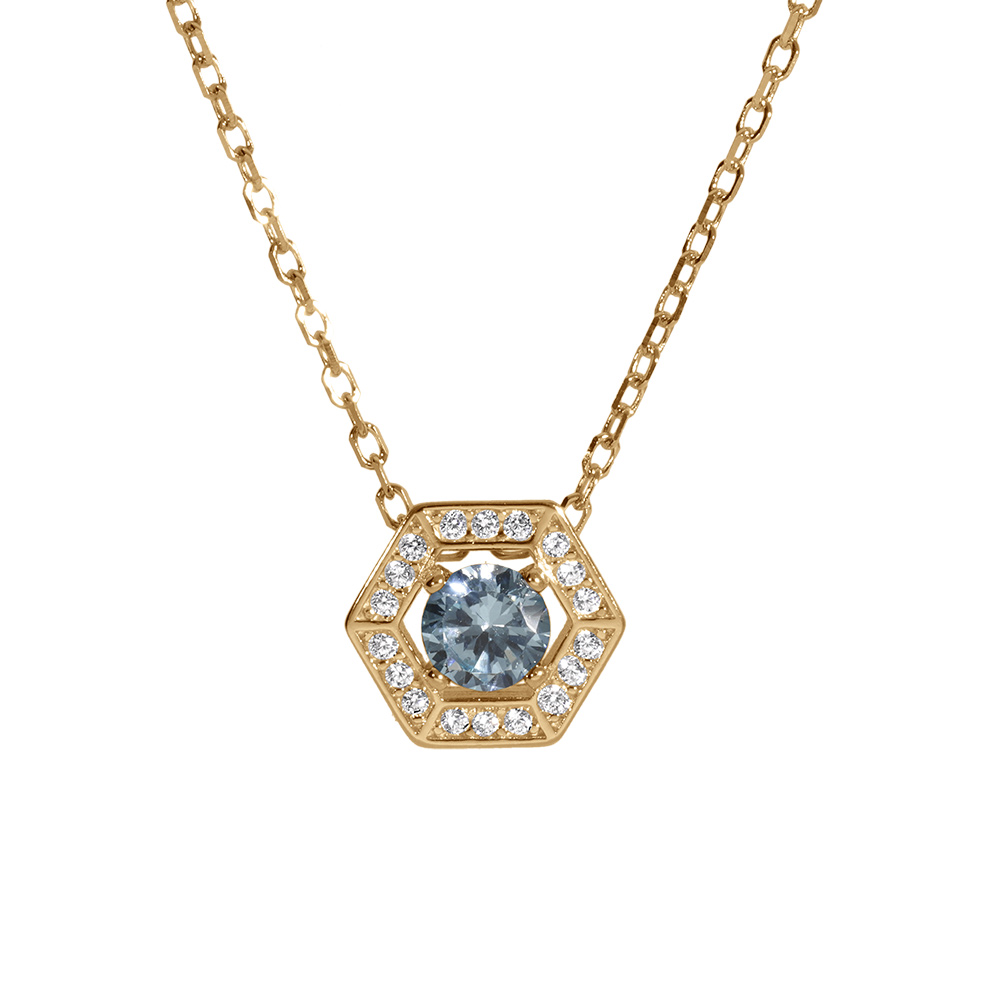Collier en vermeil pendentif oxyde bleu ciel et contour oxydes blancs -  42+3cm - Vue 1