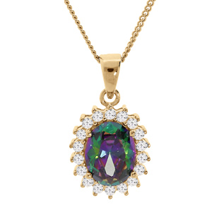 Collier en vermeil pendentif oxyde mystique arc en ciel et contour oxydes blancs - 42+3cm - Vue 1