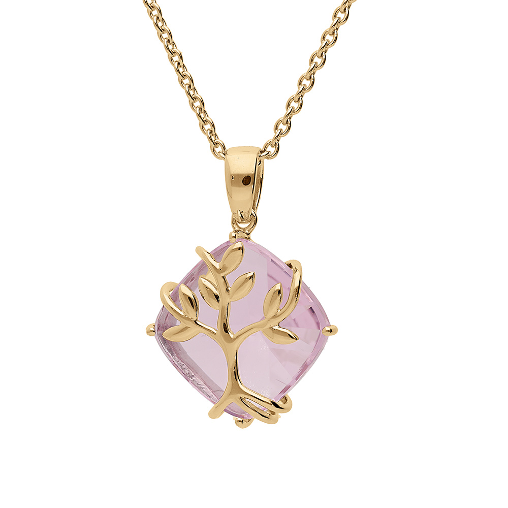Collier en vermeil pendentif oxyde rose avec arbre de vie  - 42+3cm - Vue 1