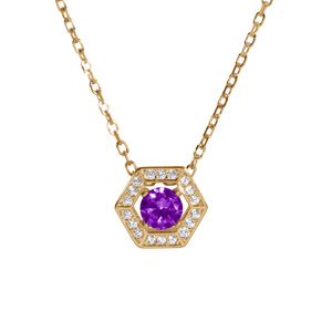 Collier en vermeil pendentif oxyde violet et contour oxydes blancs - 42+3cm - Vue 1