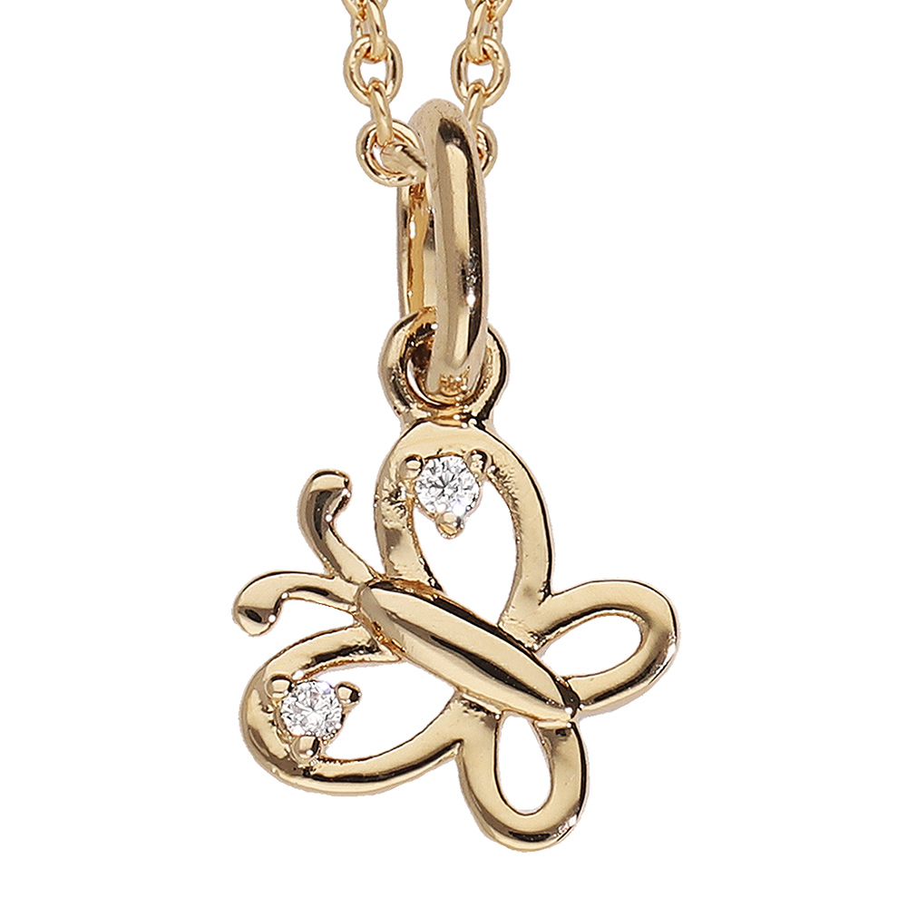 Collier en vermeil pendentif papillon ajour� et oxydes blancs - 36+2cm - Vue 1