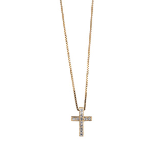 Collier en vermeil pendentif petite croix pierres blanches - 42+3cm - Vue 1