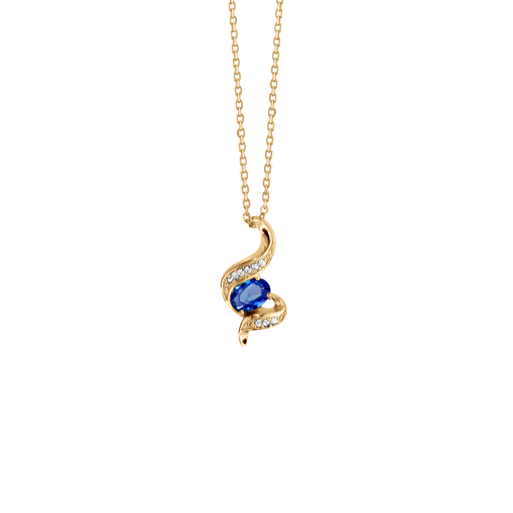 Collier en vermeil pendentif pierre bleue et oxydes blancs sertis - 40+4cm - Vue 1