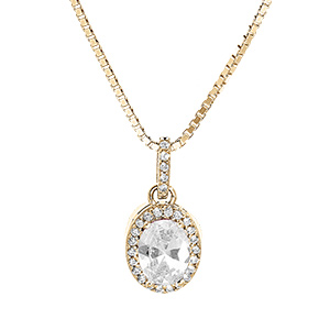 Collier en vermeil pendentif pierre centrale blanche avec contour d\'oxydes blancs sertis - 42+3cm - Vue 1