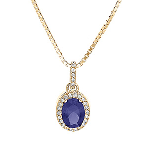 Collier en vermeil pendentif pierre centrale bleue avec contour d\'oxydes blancs sertis - 42+3cm - Vue 1