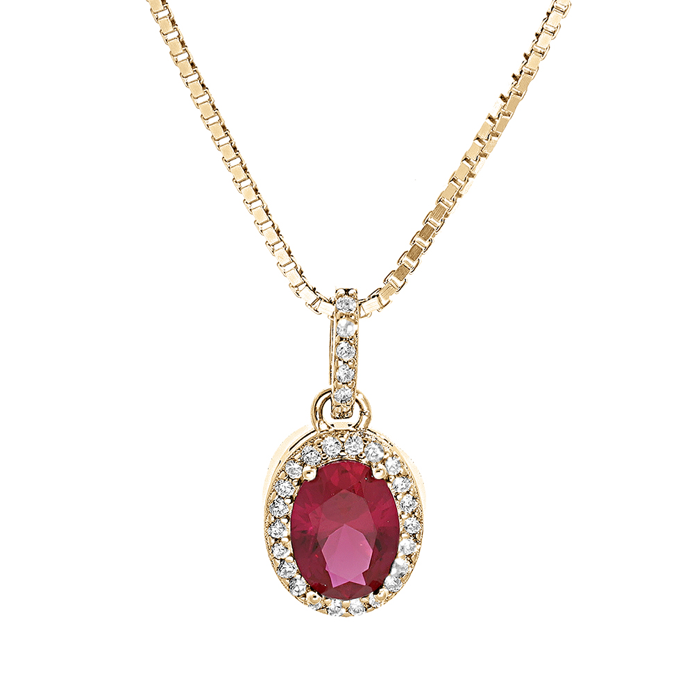 Collier en vermeil pendentif pierre centrale rouge avec contour d\'oxydes blancs sertis - 42+3cm - Vue 1