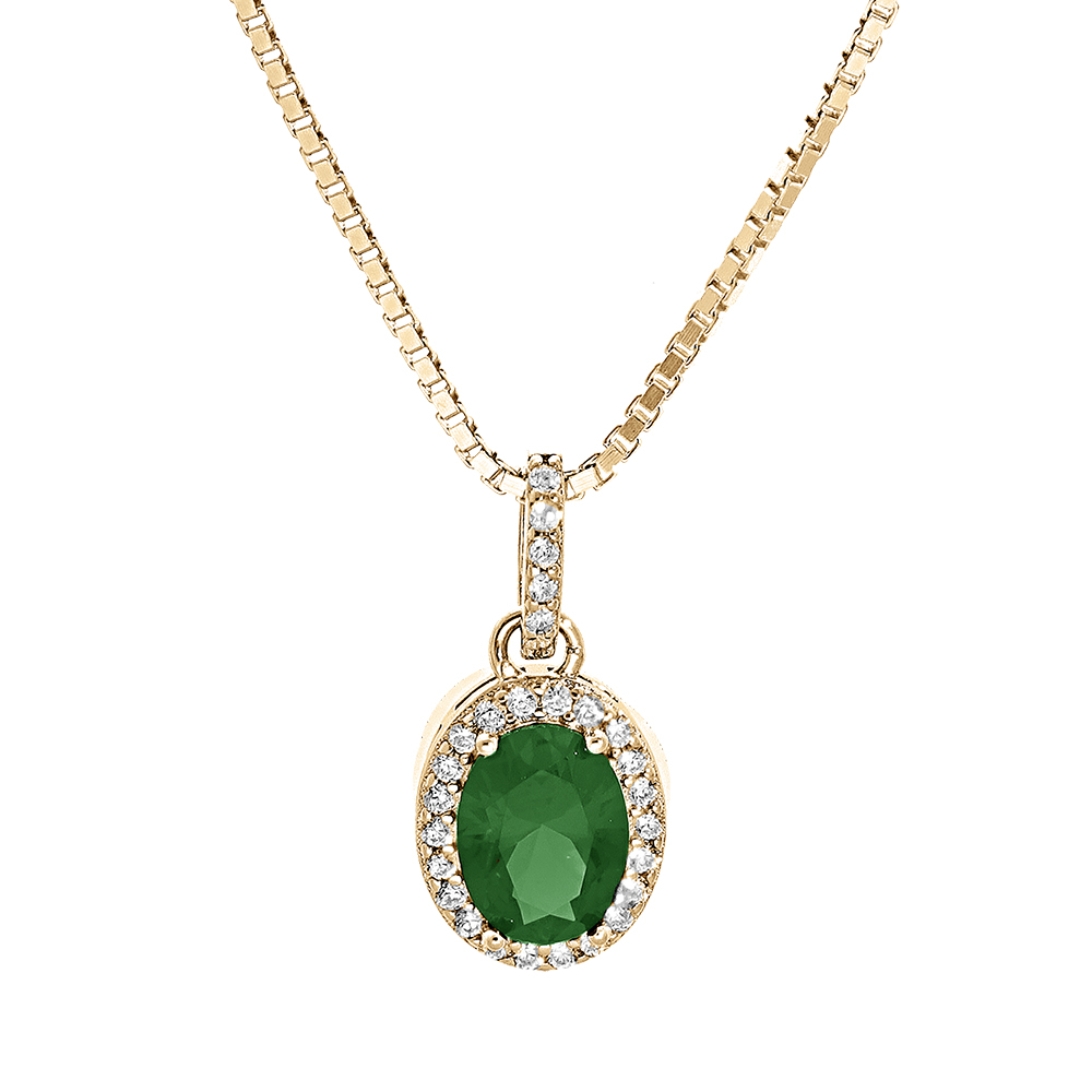 Collier en vermeil pendentif pierre centrale verte avec contour d\'oxydes blancs sertis - 42+3cm - Vue 1