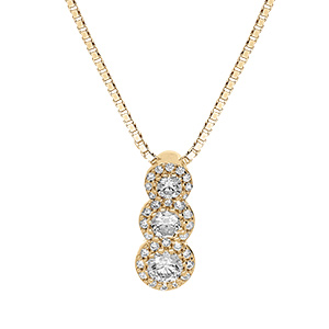 Collier en vermeil pendentif 3 pierres blanches en chute avec contour d\'oxydes blancs sertis - 42+3cm - Vue 1