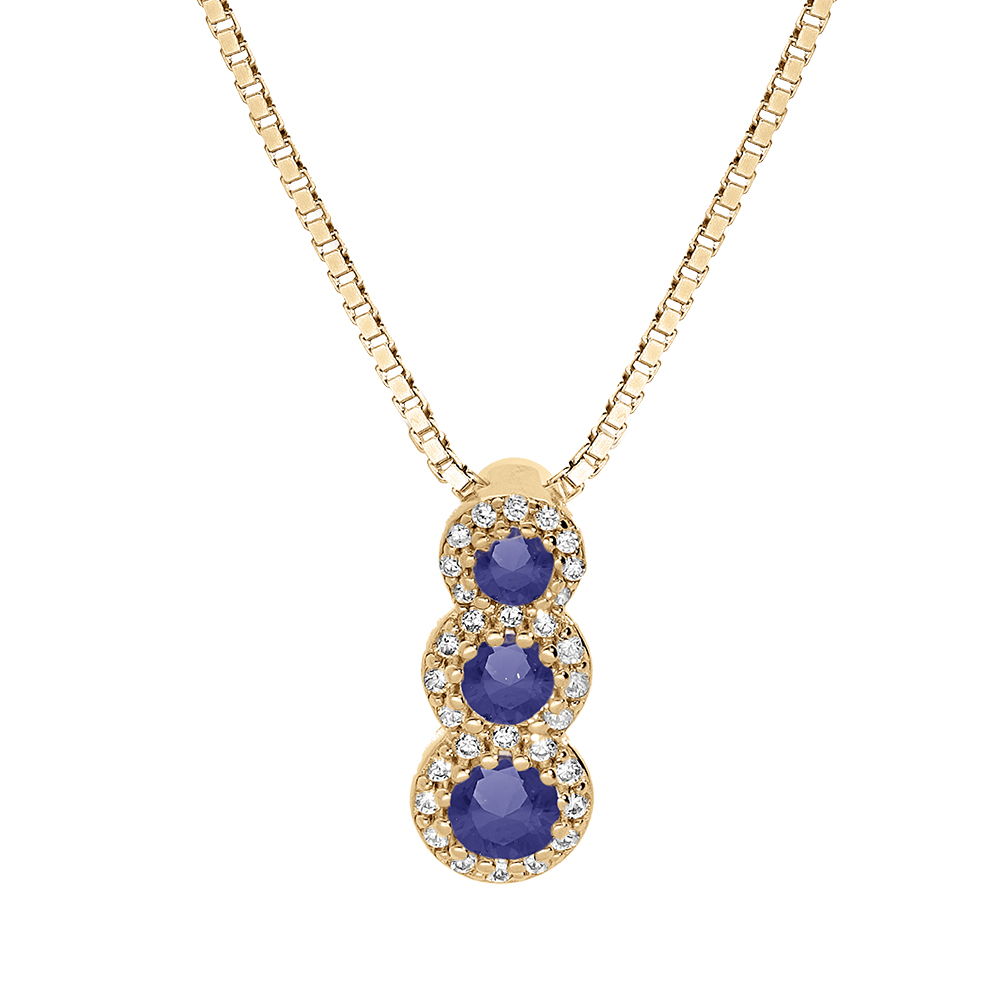 Collier en vermeil pendentif 3 pierres bleues en chute avec contour d\'oxydes blancs sertis - 42+3cm - Vue 1