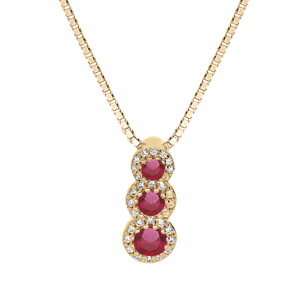 Collier en vermeil pendentif 3 pierres rouges en chute avec contour d\'oxydes blancs sertis - 42+3cm - Vue 1