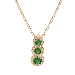 Collier en vermeil pendentif 3 pierres vertes en chute avec contour d\'oxydes blancs - sertis 42+3cm - Vue 1