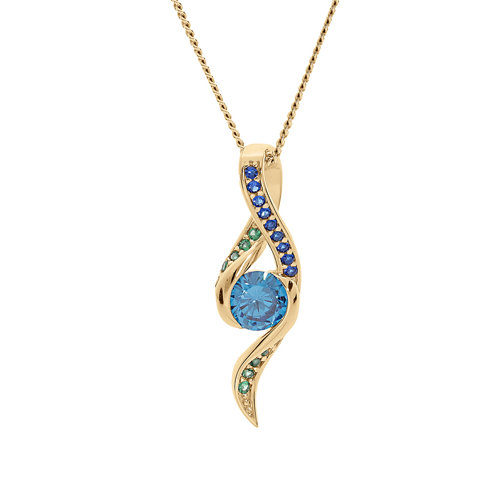 Collier en vermeil pendentif 2 rails oxydes bleus et verts et oxyde central bleu  - 42+3cm - Vue 1