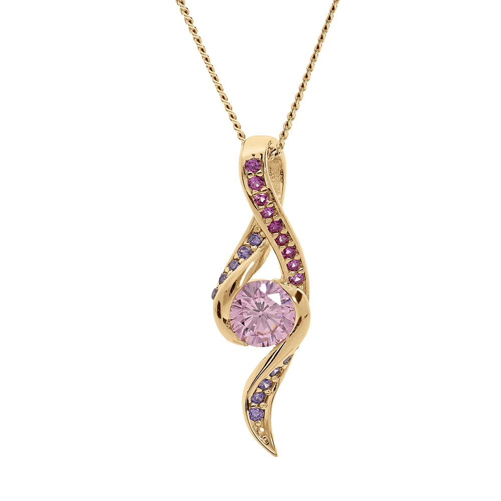 Collier en vermeil pendentif 2 rails oxydes roses et violets et oxyde central rose  - 42+3cm - Vue 1