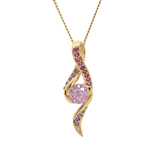 Collier en vermeil pendentif 2 rails oxydes roses et violets et oxyde central rose - 42+3cm - Vue 1