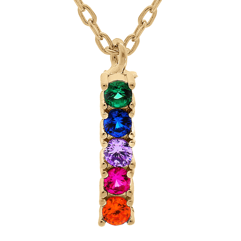 Collier en vermeil pendentif rectangulaire avec pierres multi couleurs - 44cm r�glable 42 et 40 - Vue 1