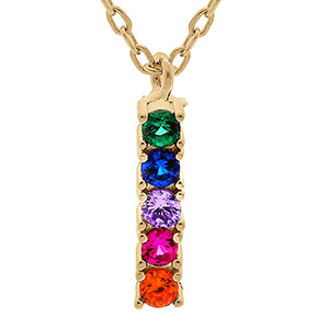 Collier en vermeil pendentif rectangulaire avec pierres multi couleurs - 44cm r�glable 42 et 40