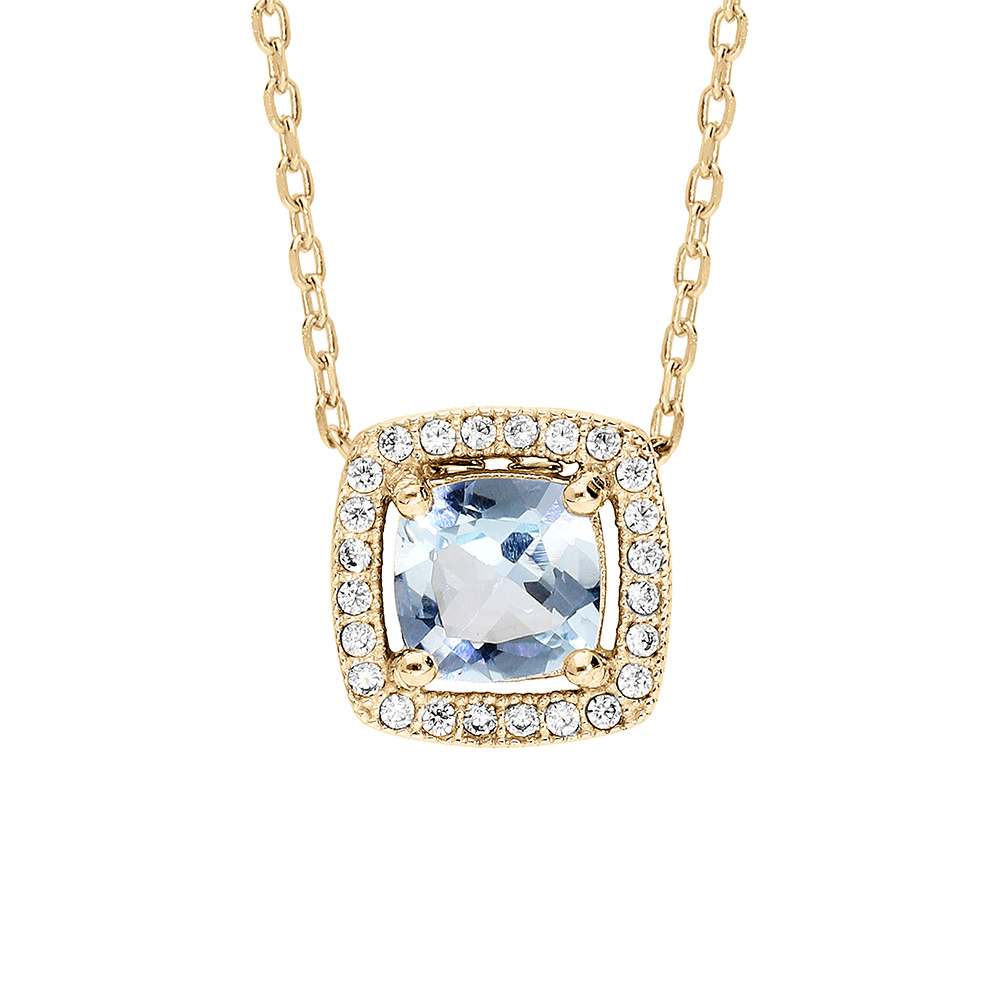 Collier en vermeil pendentif rectangulaire topaze bleue contour oxydes blancs sertis - 40+5cm - Vue 1
