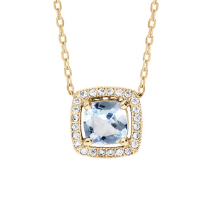 Collier en vermeil pendentif rectangulaire topaze bleue contour oxydes blancs sertis - 40+5cm - Vue 1