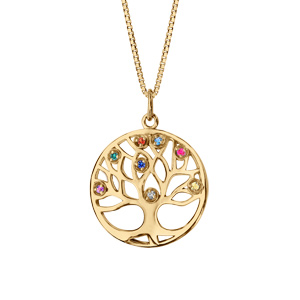 Collier en vermeil pendentif rond arbre de vie pierres multi couleurs - 42+3cm - Vue 1