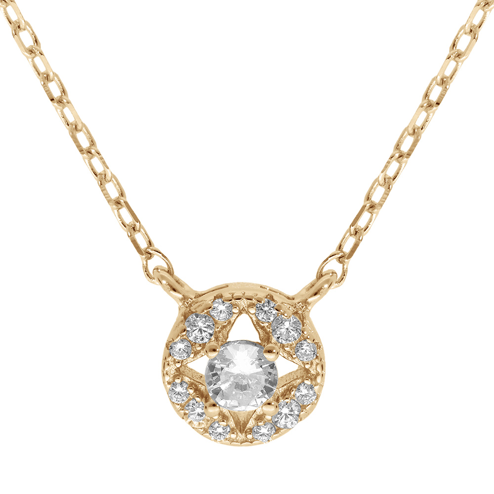 Collier en vermeil pendentif rond avec oxydes blancs sertis - 40+5cm - Vue 1