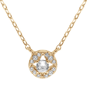 Collier en vermeil pendentif rond avec oxydes blancs sertis - 40+5cm