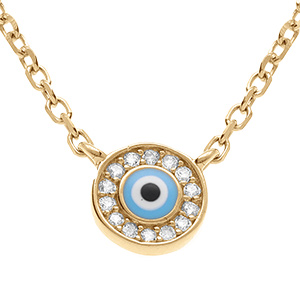 Collier en vermeil pendentif rond oeil de la chance et oxydes blancs sertis - 40+4cm
