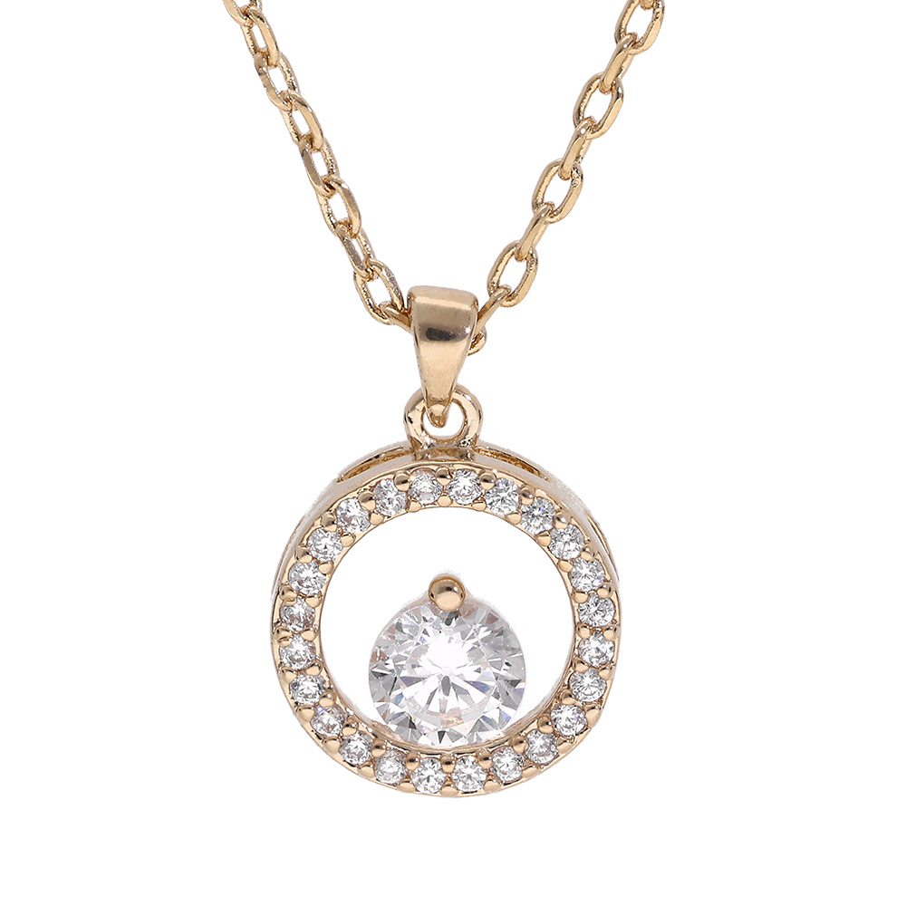 Collier en vermeil pendentif rondelle avec contour d\'oxydes blancs sertis et un oxyde blanc serti - 40+5cm - Vue 1