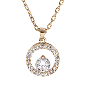 Collier en vermeil pendentif rondelle avec contour d'oxydes blancs sertis et un oxyde blanc serti - 40+5cm