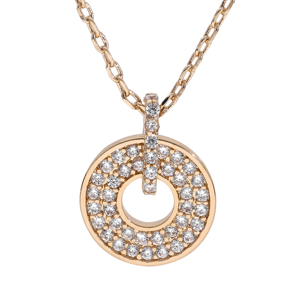 Collier en vermeil pendentif rondelle avec oxydes blancs sertis - 40+5cm - Vue 1