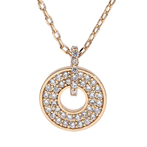 Collier en vermeil pendentif rondelle avec oxydes blancs sertis - 40+5cm