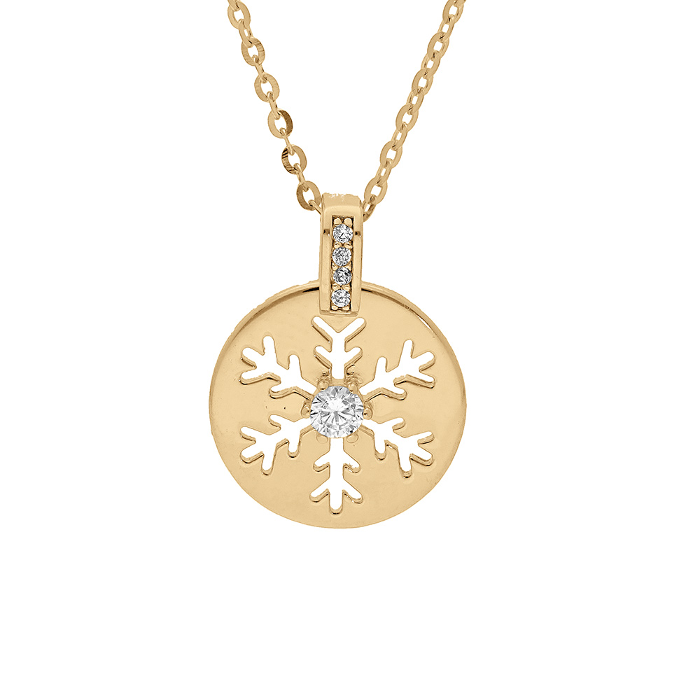Collier en vermeil pendentif rondelle flocon de neige ajour�  - 39+4cm - Vue 1