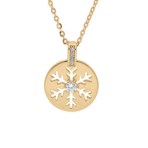 Collier en vermeil pendentif rondelle flocon de neige ajour�  - 39+4cm