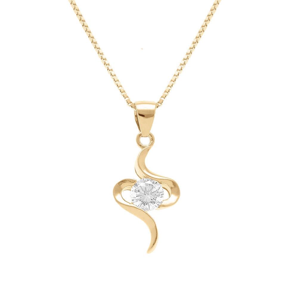 Collier en vermeil pendentif serpentin pierre ronde blanche - 42+3cm - Vue 1