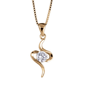 Collier en vermeil pendentif serpentin pierre ronde blanche - 42+3cm - Vue 1