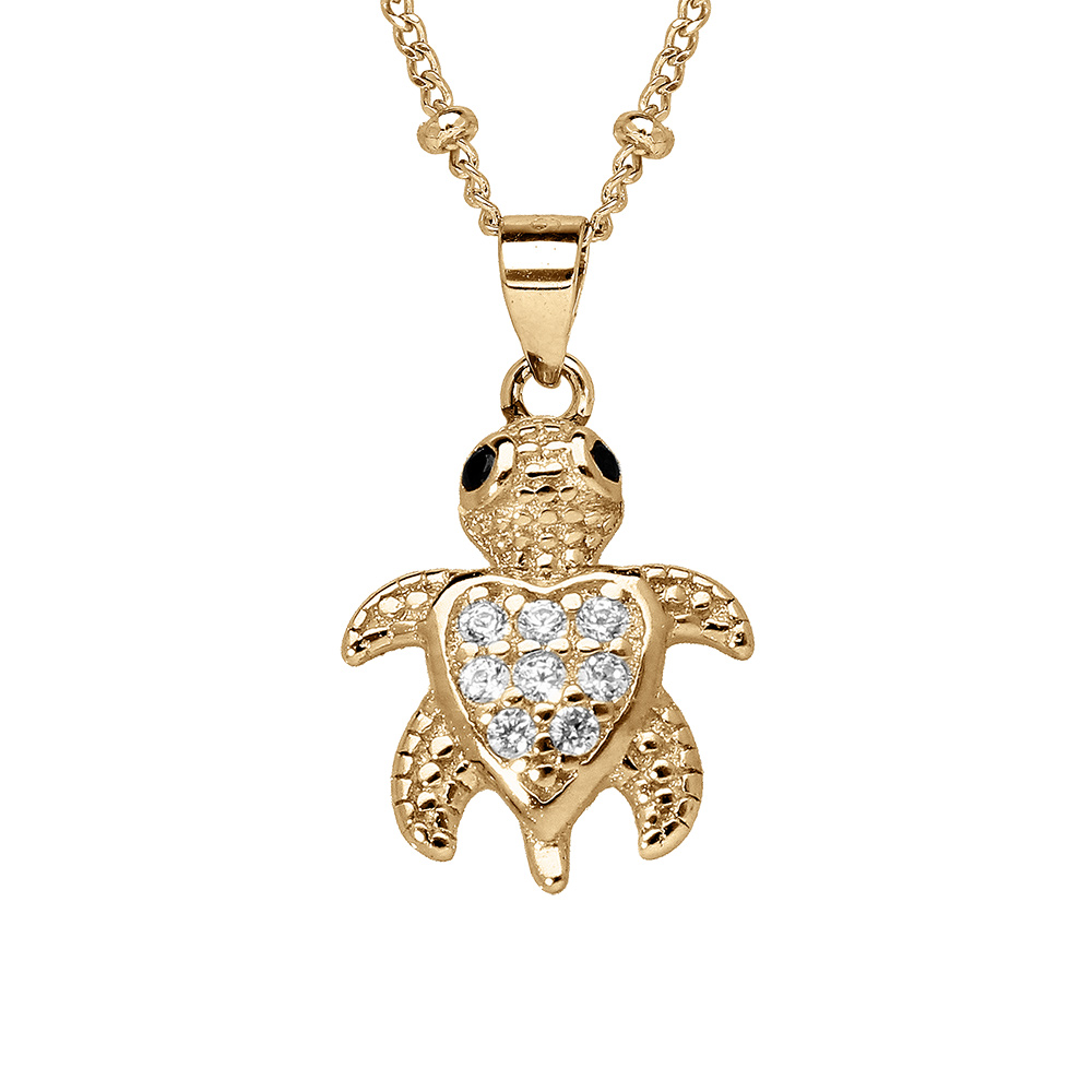 Collier en vermeil pendentif tortue avec oxydes blancs sertis - 36+4cm - Vue 1