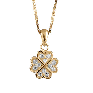 Collier en vermeil pendentif trfle forme quatre coeurs en pierres blanches - 42+3cm - Vue 1