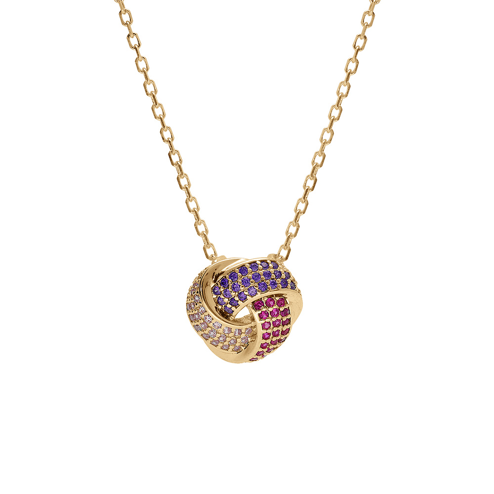 Collier en vermeil pendentif trois rubans dgrads d\'oxydes rose et violet  - 42+3cm - Vue 1