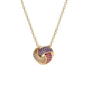 Collier en vermeil pendentif trois rubans dégradés d\'oxydes rose et violet - 42+3cm - Vue 1