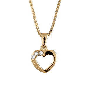 Collier en vermeil petit coeur ouvert pierres blanches 42+3cm - Vue 1