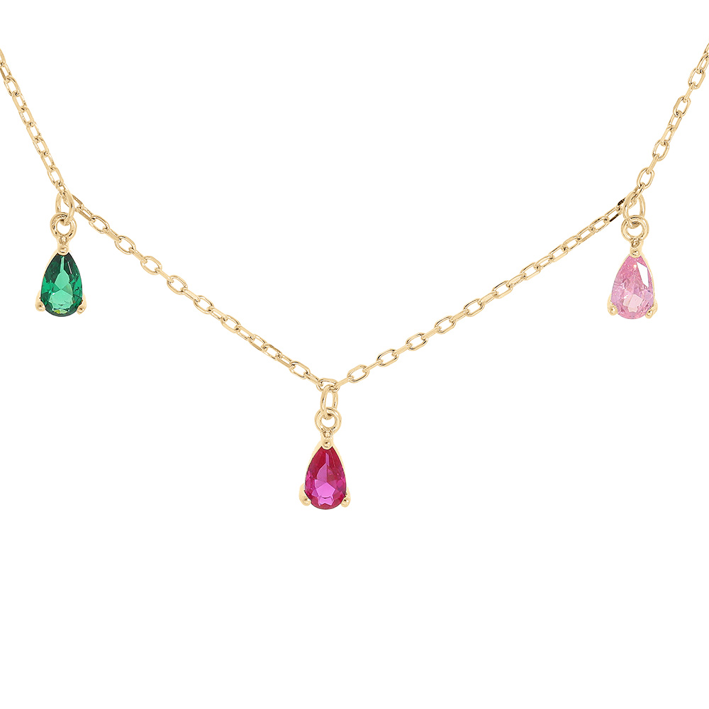 Collier en vermeil sept  pampilles d\'oxydes multicouleurs sertis  - 42+2cm - Vue 1