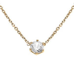 Collier en vermeil solitaire d'oxyde blanc 5mm sertis 6 griffes - 38+4cm
