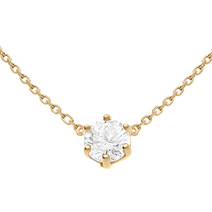Collier en vermeil solitaire d' oxyde blanc 6mm sertis 6 griffes - 38+4cm