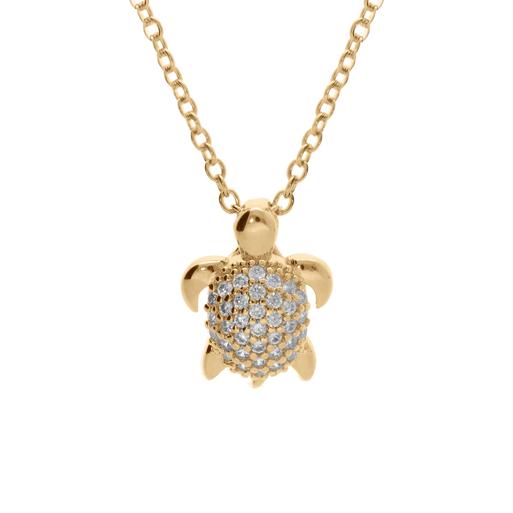 Collier en vermeil tortue oxydes blancs - 40+4cm - Vue 1