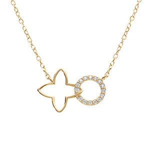 Collier en vermeil tr�fle  decoup� lisse et cercle entour� d'oxydes blancs sertis - 40+4cm