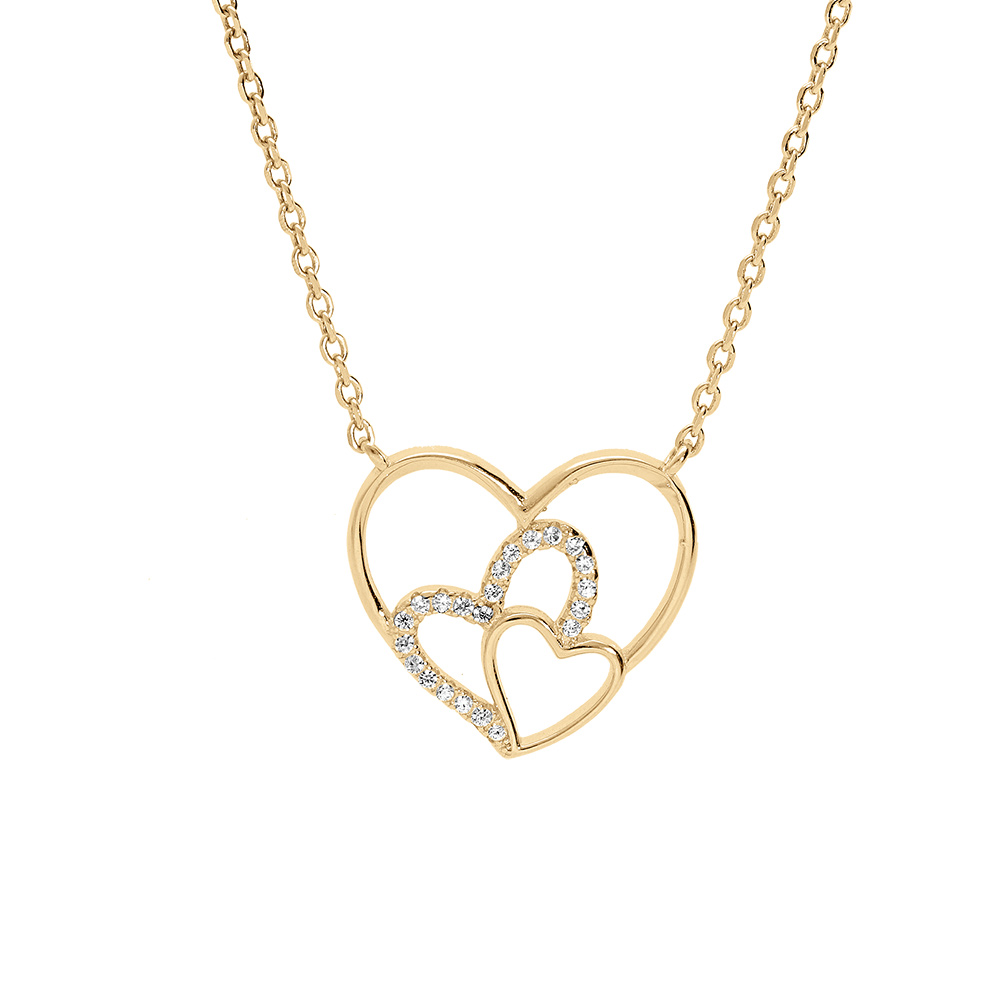 Collier en vermeil triple coeur et oxydes blancs sertis 40+5cm - Vue 1