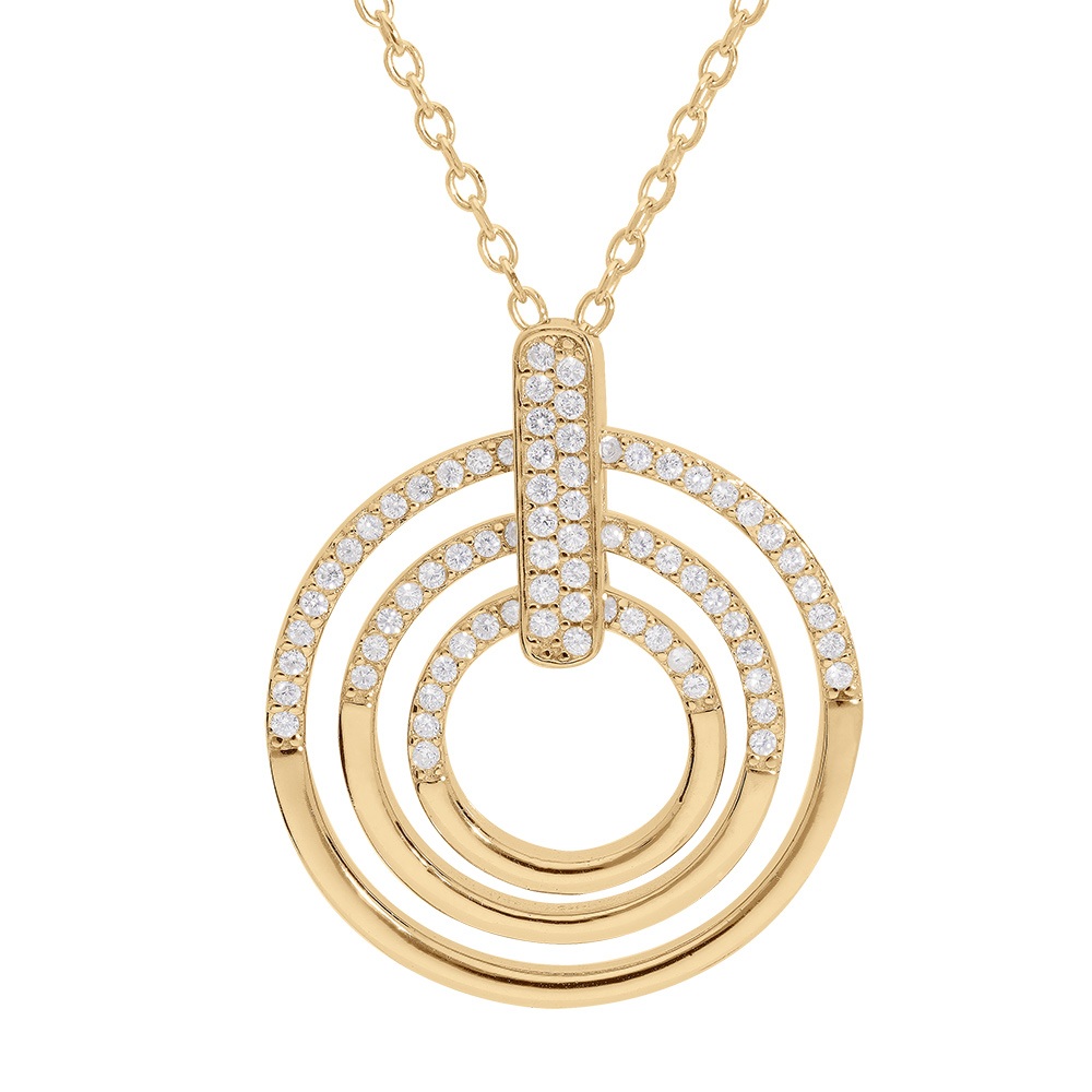 Collier en vermeil trois cercles avec oxydes blancs sertis   - 41+4cm - Vue 1