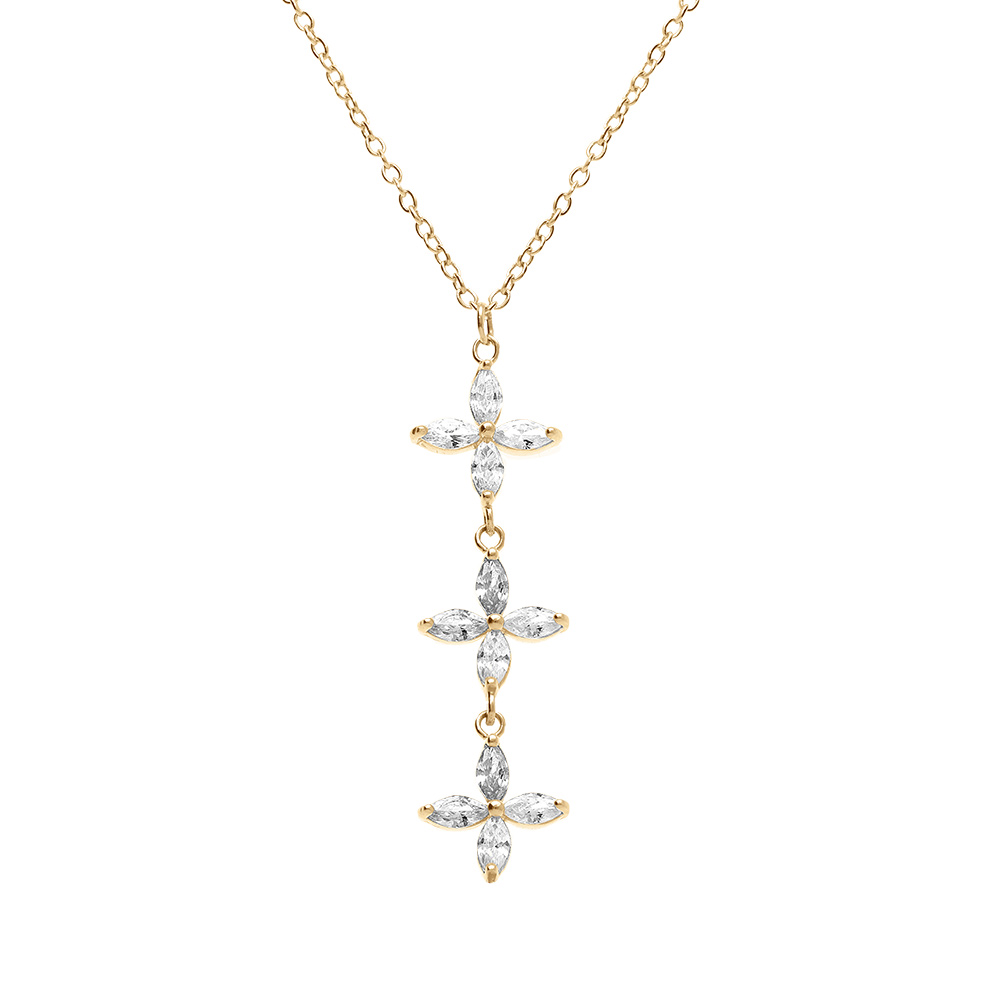 Collier en vermeil trois  fleurs d\'oxydes blancs -  42+3cm - Vue 1
