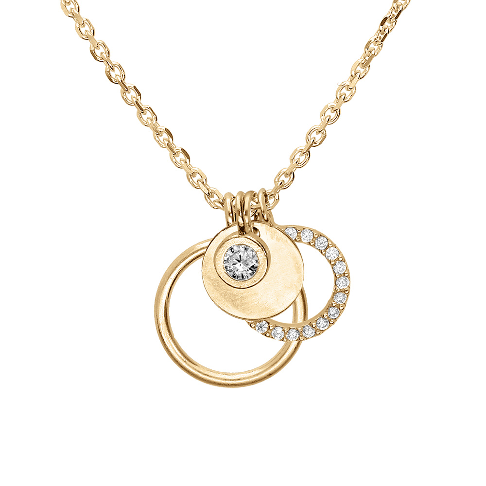 Collier en vermeil trois  rondelles et oxydes blancs sertis  - 38+5cm - Vue 1