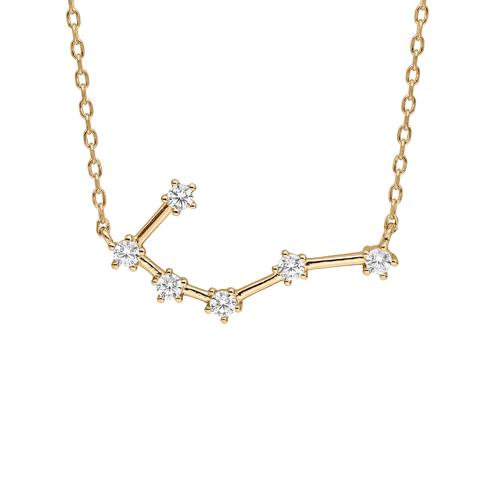 Collier en vermeil zodiaque constellation cancer oxydes blancs sertis, longueur 42,5+2,5cm - Vue 1